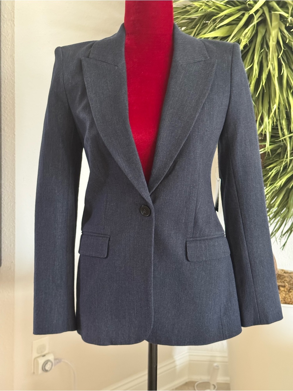 NWT Express Women's Dark Navy Denim Single-Button Blazer XS